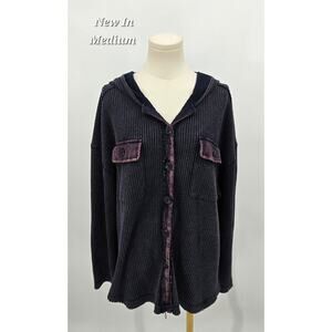 New In Waffle Knit Hoodie Button-Up – Size M